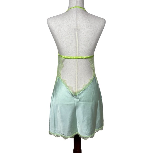 Victoria’s Secret Satin Lace Mint & Lime Halter Chemise Sz M Angelcore Y2K Fairy - Picture 2 of 15
